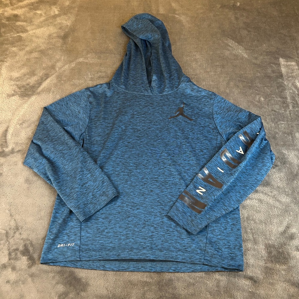 Nike Air Jordan Dri Fit Hoodie Pullover Blue Heather Long Sleeve Boys Size Small